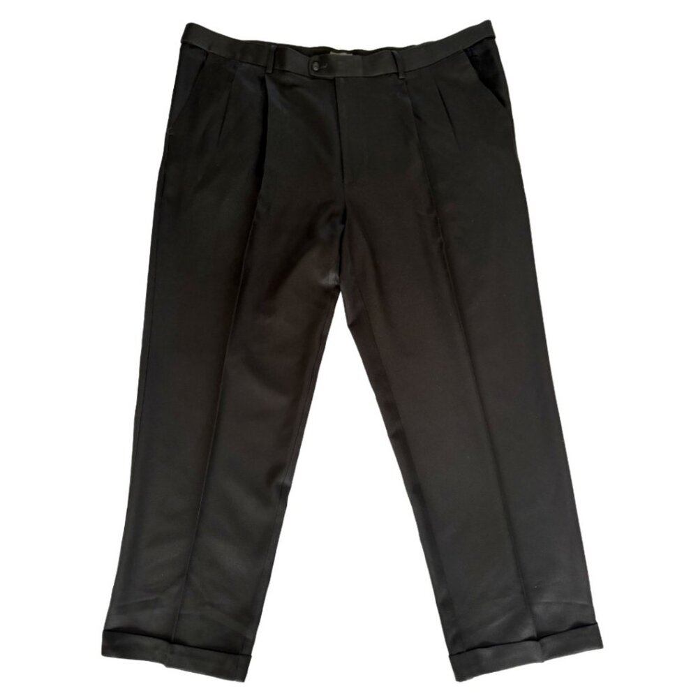 Savane Men's 42x32 Easy Care Pleated Black Dress Pants Slacks Trousers